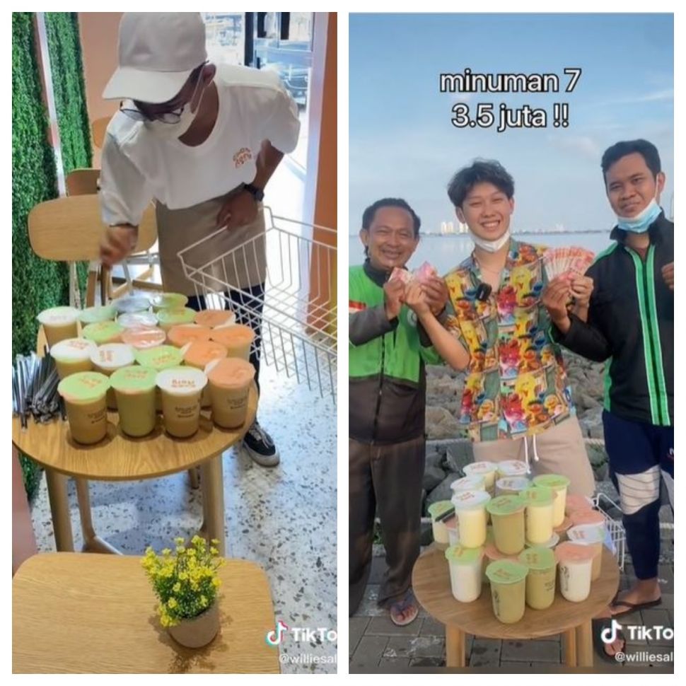 Tantangan minum dapat uang Rp500 ribu (TikTok @williesalim)