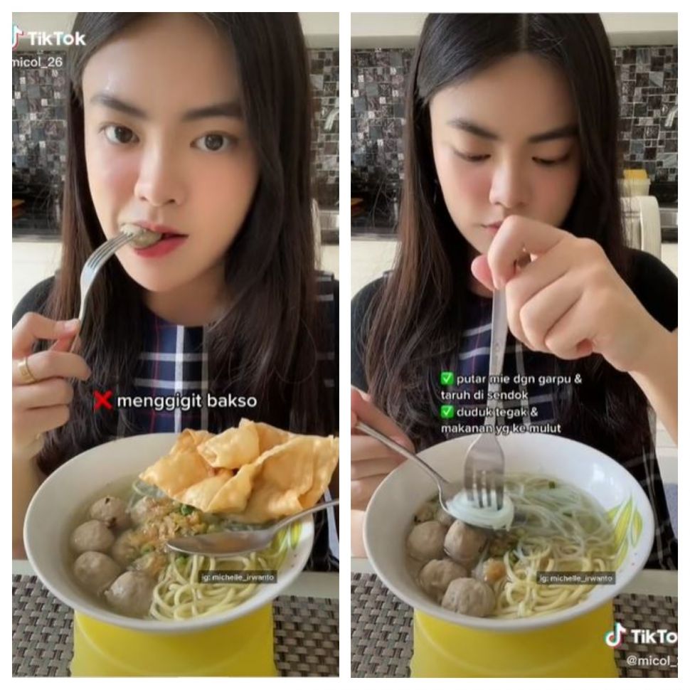 Cara makan bakso lebih elegan (TikTok @micol_26)