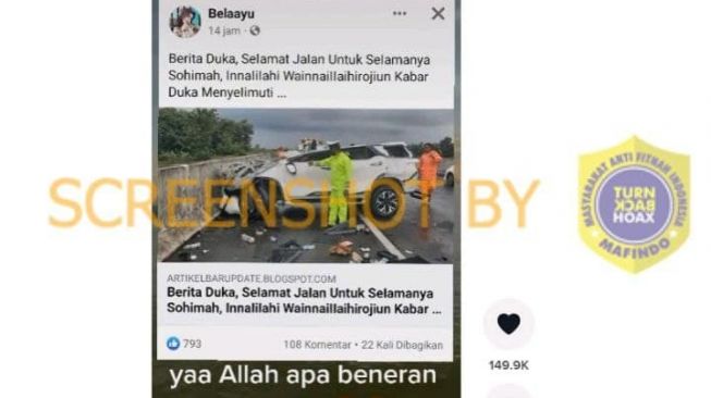 CEK FAKTA Beredar Kabar Duka Soimah Meninggal Dunia Karena Kecelakaan Maut. (Turnbackhoax.id)