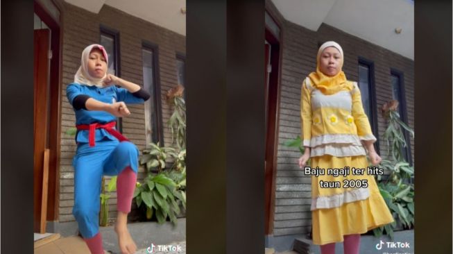 Viral Wanita Pakai Baju Masa Kecil (tiktok.com/hesfinatia)