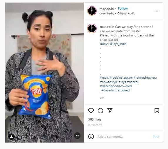 Sari dari kemasan Lays (Instagram @mae.co.in)