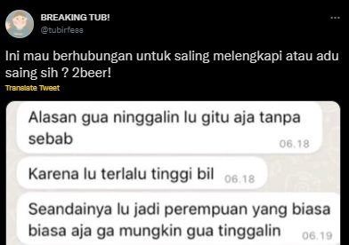 Viral Cowok Tuntut Pacar Resign dan DO Kuliah dari AS Bikin Emosi. (Twitter/@tubirfess)