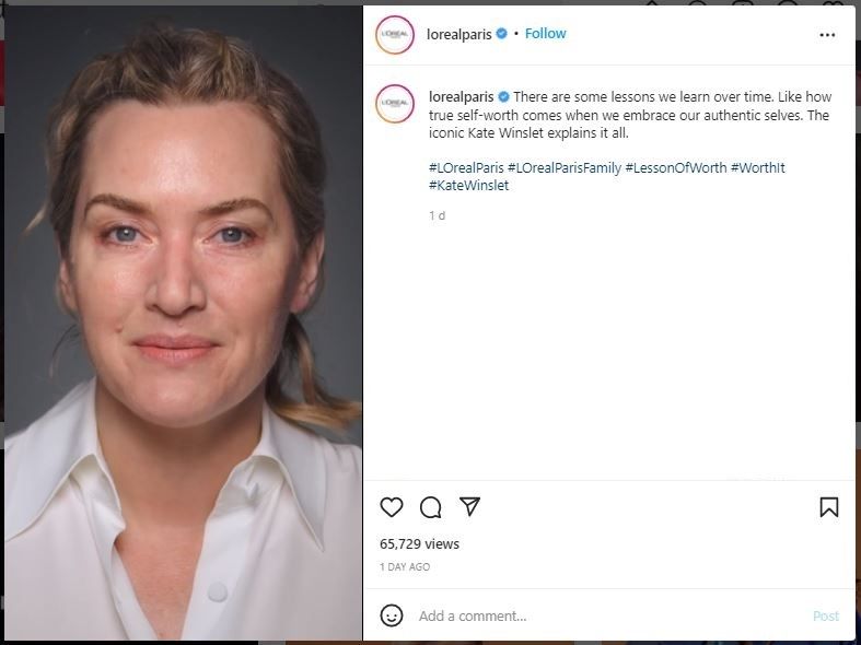 Kate Winslet Tampil Tanpa Makeup untuk Kampanye L'Oreal (instagram.com/lorealparis)