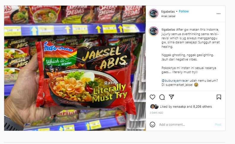 Indomie Jaksel Abis (Instagram @tigabelas)