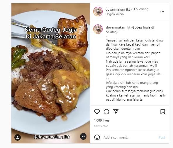 Gudeg Jogja Bu Hani (Instagram @doyanmakan_jkt)