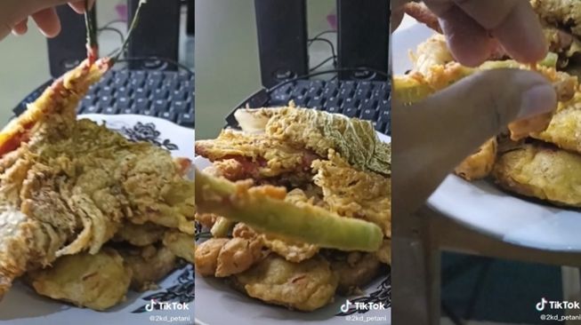 Cowok eksperimen masak cabe merah dan bawang goreng tepung. (TikTok/@2kd_petani)