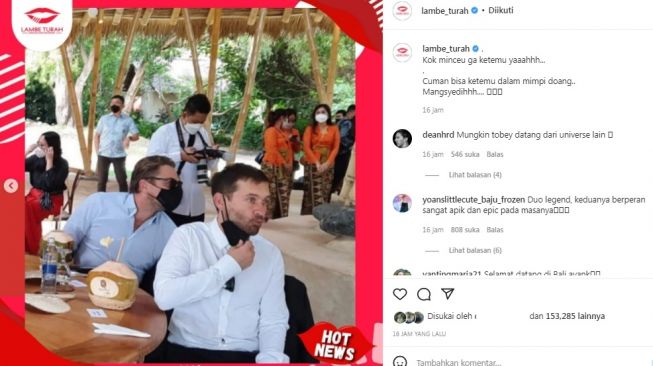 Unggahan soal Leonardo DiCaprio dan Tobey Maguire [Instagram/@lambe_turah]