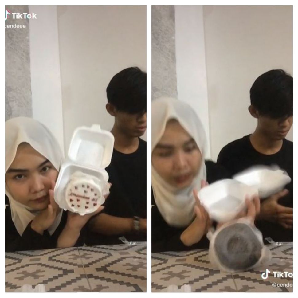 Menjatuhkan kue (TikTok @cendeee)