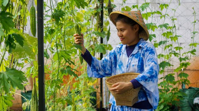 Maisa (27), Pemudi berkebutuhan khusus penyandang Autisme mengelola kebun hidroponik di Kawasan Ciganjur, Jakarta Selatan, Rabu (2/3/2022).[Kabarindong.com/Septian]