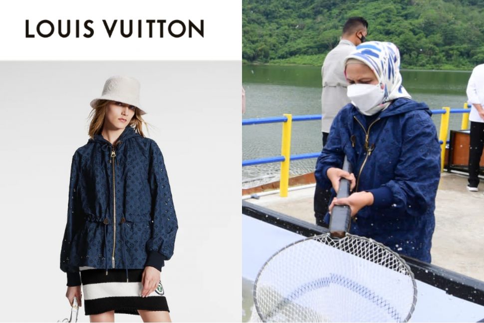 Iriana Jokowi Pakai Jaket Mewah Louis Vuitton Puluhan Juta (Twitter @setkabgoid/Louis Vuitton)