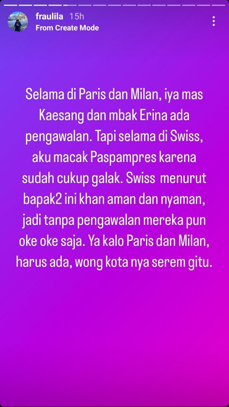 Perjalanan Bulan Madu Erina Gudono dan Kaesang Pangarep Dibocorkan Tour Guide (Instagram @fraulila)