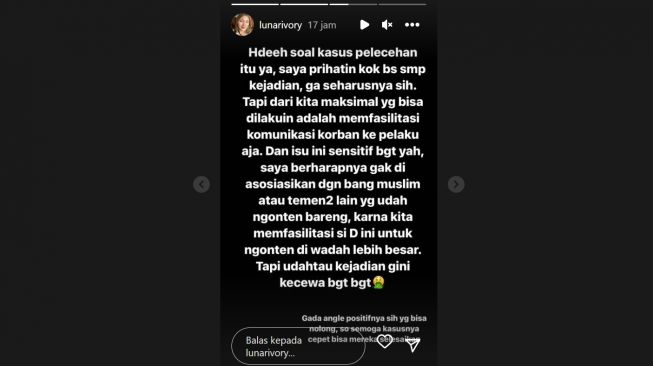 Istri Tretan Muslim ungkap kekecewaannya pada Dexter (Instagram/@lunarivory)